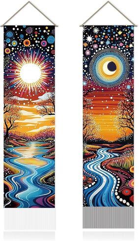 SUPERDANT Aztec Pattern Tapestry Modern Aesthetics Wall Art Wall Blanket Pack of 2 Tapestries with Tassel Design for Living Room Bedroom Dorm Backdrop Decorations Gifts for Christmas Black Beige in Saudi Arabia