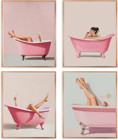 Qabliqo Pink Fashion Wall Art, Pink and Black Bathroom Decor Wall Art Prints Set of 4, Inspirational Women Wall Art Decor for Girls Women Bedroom Bathroom Beauty Room, 8x10 Inches Unframed in Saudi Arabia