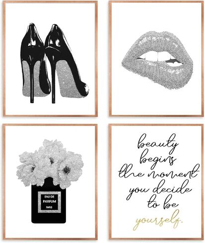 Qabliqo Pink Fashion Wall Art, Pink and Black Bathroom Decor Wall Art Prints Set of 4, Inspirational Women Wall Art Decor for Girls Women Bedroom Bathroom Beauty Room, 8x10 Inches Unframed in Saudi Arabia