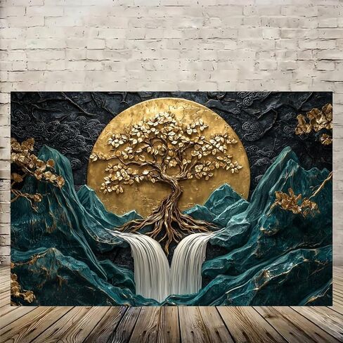 Golden Tree Waterfall Mountains Vintage Rustic Canvas Wall Art - 12x18in Unframed Poster- Home & Office Decor for Living Room, Bedroom, Kitchen & Cafe in Saudi Arabia