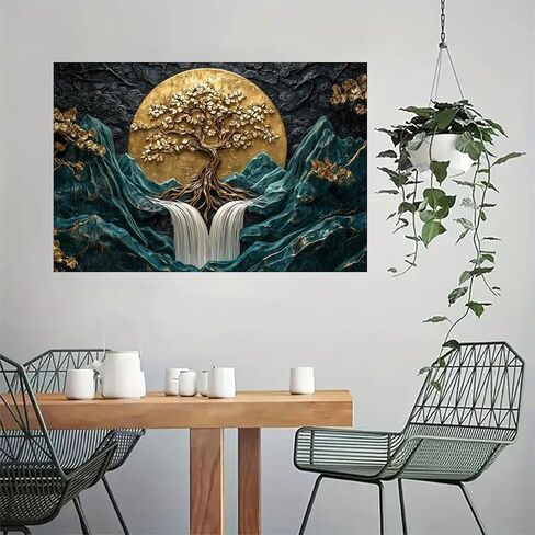 Golden Tree Waterfall Mountains Vintage Rustic Canvas Wall Art - 12x18in Unframed Poster- Home & Office Decor for Living Room, Bedroom, Kitchen & Cafe in Saudi Arabia