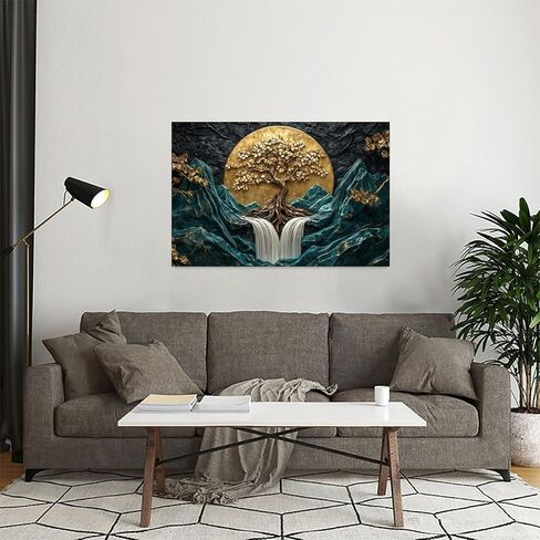 Golden Tree Waterfall Mountains Vintage Rustic Canvas Wall Art - 12x18in Unframed Poster- Home & Office Decor for Living Room, Bedroom, Kitchen & Cafe in Saudi Arabia