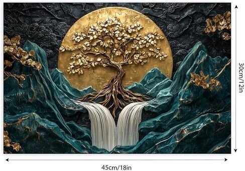 Golden Tree Waterfall Mountains Vintage Rustic Canvas Wall Art - 12x18in Unframed Poster- Home & Office Decor for Living Room, Bedroom, Kitchen & Cafe in Saudi Arabia
