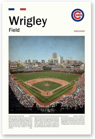 ملصق ملعب WrigleyField (L17 xW11 Canvas) طباعة فنية جدارية لخليج شيكاغو بولبارك - ملصق رياضي قديم للأشبال - هدية لمحبي البيسبول ومؤيدي فريق الأشبال in Kuwait