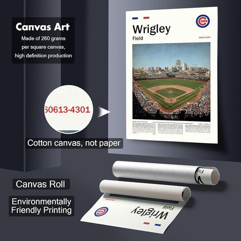 ملصق ملعب WrigleyField (L17 xW11 Canvas) طباعة فنية جدارية لخليج شيكاغو بولبارك - ملصق رياضي قديم للأشبال - هدية لمحبي البيسبول ومؤيدي فريق الأشبال in Kuwait