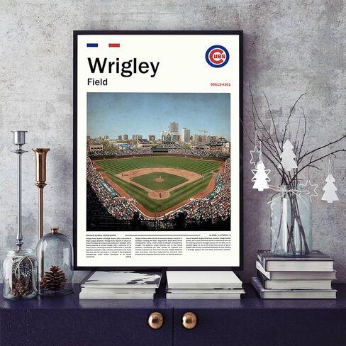 ملصق ملعب WrigleyField (L17 xW11 Canvas) طباعة فنية جدارية لخليج شيكاغو بولبارك - ملصق رياضي قديم للأشبال - هدية لمحبي البيسبول ومؤيدي فريق الأشبال in Kuwait