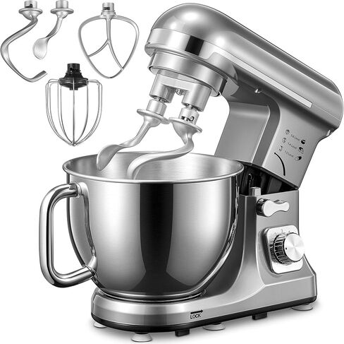 Stand Mixer Fohere, With Double Dough Hook, Wire Whip & Beater Mixers Kitchen Electric Stand Mixer, 6+P Speed Tilt-head Standing Mixer, Kitchen Mixer with Bowl & Splash Guard, Red in Saudi Arabia