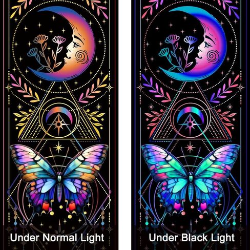 WEBEEDY 2 Pcs Colorful Butterflies UV Reactive Tapestry Sun and Moon Vertical Tapestry Aesthetic Wall Hanging Decor Long Aesthetic Tapestries for Bedroom Home Halloween Wall Art Decoration Gift, 13x51'' in Saudi Arabia