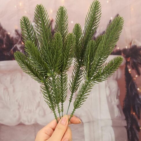 10PCS / Set Christmas Pine Needle Branches Decor Faux Plant Xmas Tree Ornament Home DIY Wreath Decorations 24cm in Saudi Arabia