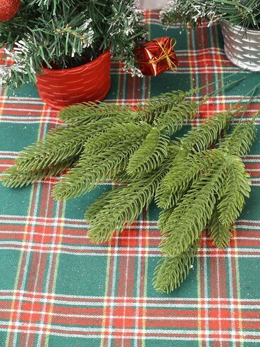 10PCS / Set Christmas Pine Needle Branches Decor Faux Plant Xmas Tree Ornament Home DIY Wreath Decorations 24cm in Saudi Arabia