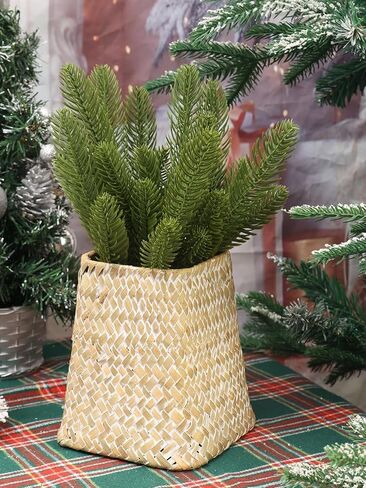 10PCS / Set Christmas Pine Needle Branches Decor Faux Plant Xmas Tree Ornament Home DIY Wreath Decorations 24cm in Saudi Arabia