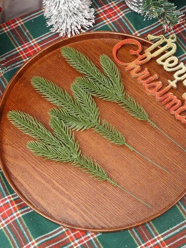 10PCS / Set Christmas Pine Needle Branches Decor Faux Plant Xmas Tree Ornament Home DIY Wreath Decorations 24cm in Saudi Arabia