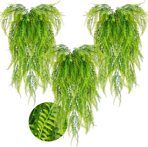 RAINFLOW 3PCS Fake Plants Artificial Ivy Vine Faux Boston Fern Fake Greenery Faux Plants – Artificial Plants Indoor Fake Vines Fake Hanging Ferns for Porch Wall Indoor Outside Home Garden Patio in Saudi Arabia