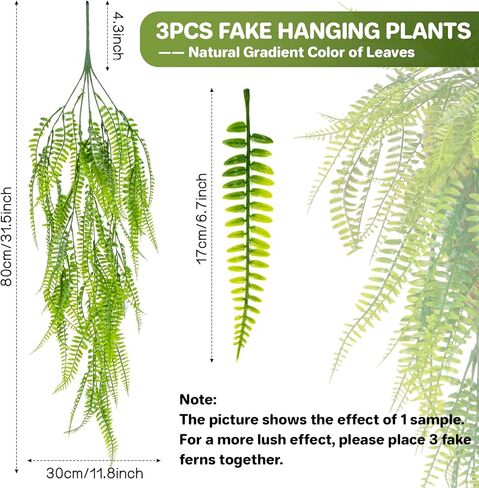 RAINFLOW 3PCS Fake Plants Artificial Ivy Vine Faux Boston Fern Fake Greenery Faux Plants – Artificial Plants Indoor Fake Vines Fake Hanging Ferns for Porch Wall Indoor Outside Home Garden Patio in Saudi Arabia