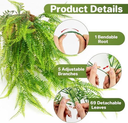 RAINFLOW 3PCS Fake Plants Artificial Ivy Vine Faux Boston Fern Fake Greenery Faux Plants – Artificial Plants Indoor Fake Vines Fake Hanging Ferns for Porch Wall Indoor Outside Home Garden Patio in Saudi Arabia