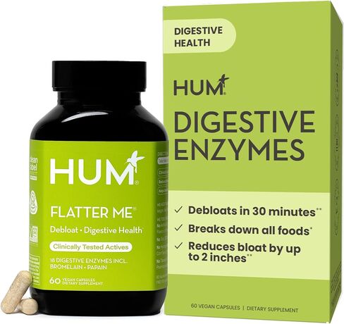 HUM Flatter Me Extra Strength Digestive Enzymes - Fast-Acting Bloat Relief for Digestive Health & Debloating Multi Enzyme, Vegan, 60 Servings in Kuwait