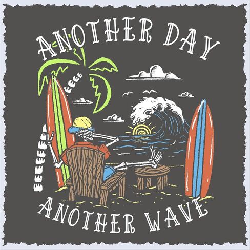 تي شيرت Salty Bones Another Day Another Wave Surfer بأكمام طويلة، مقاس كلاسيكي، مطبوع في الولايات المتحدة الأمريكية in Kuwait