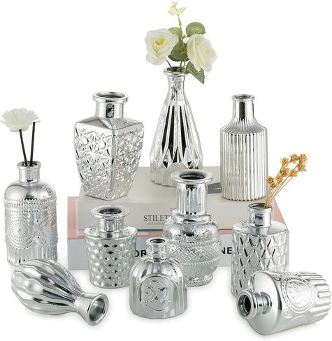 Golden Small Glass Vases for Centerpieces - Hewory 20pcs Dark Gold Bud Vase in Bulk, Mini Vintage Decorative Single Flower Vase for Wedding Birthday Party Baby Shower Home Living Room Table Decor in Saudi Arabia