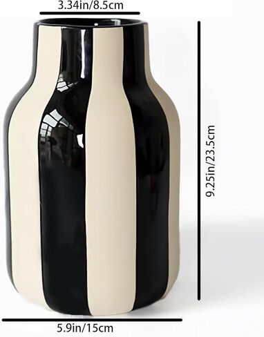 Black and White Striped Ceramic Vase, 9.2-inch Large Size and Large Diameter Decorative vases, Suitable for Windowsills Living Rooms Kitchens and Wine Cabinets in Saudi Arabia