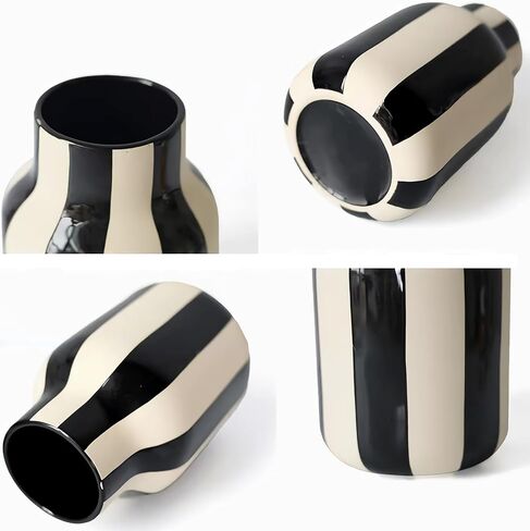 Black and White Striped Ceramic Vase, 9.2-inch Large Size and Large Diameter Decorative vases, Suitable for Windowsills Living Rooms Kitchens and Wine Cabinets in Saudi Arabia