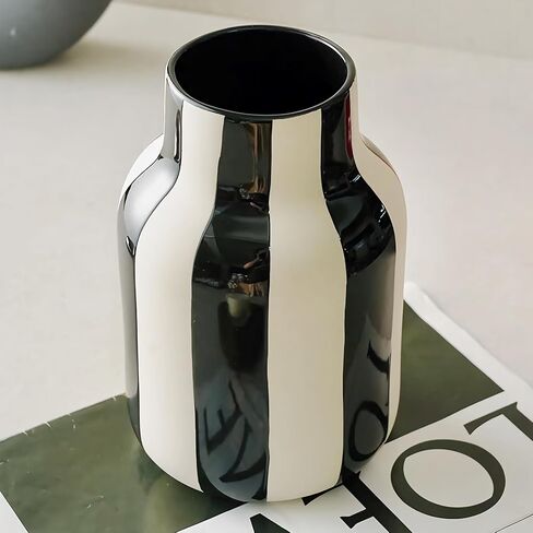 Black and White Striped Ceramic Vase, 9.2-inch Large Size and Large Diameter Decorative vases, Suitable for Windowsills Living Rooms Kitchens and Wine Cabinets in Saudi Arabia