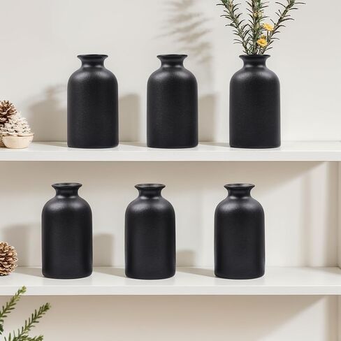 Black Ceramic Bud Vases Set of 6 – 5in Small Vases for Dry Flowers or House Plants, Modern Boho Decorative Vases for Wedding, Home, Table Centerpieces, Mantel or Office Decor in Saudi Arabia