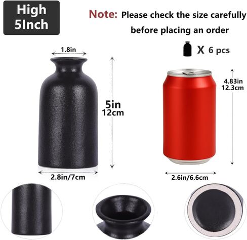 Black Ceramic Bud Vases Set of 6 – 5in Small Vases for Dry Flowers or House Plants, Modern Boho Decorative Vases for Wedding, Home, Table Centerpieces, Mantel or Office Decor in Saudi Arabia