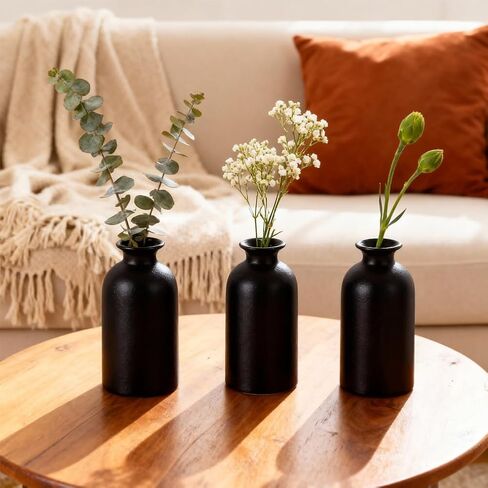Black Ceramic Bud Vases Set of 6 – 5in Small Vases for Dry Flowers or House Plants, Modern Boho Decorative Vases for Wedding, Home, Table Centerpieces, Mantel or Office Decor in Saudi Arabia