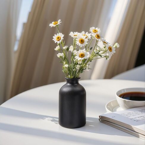 Black Ceramic Bud Vases Set of 6 – 5in Small Vases for Dry Flowers or House Plants, Modern Boho Decorative Vases for Wedding, Home, Table Centerpieces, Mantel or Office Decor in Saudi Arabia