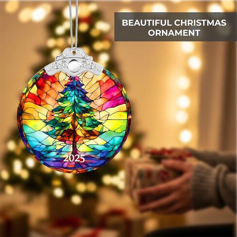 2025 Christmas Ornaments, Christmas Tree Ornaments Acrylic, Faux Stained Glass Effect White Elephant Gifts Exchange, Unique Suncatcher Xmas Stocking Stuffers for Women, Men (Tree) in Saudi Arabia