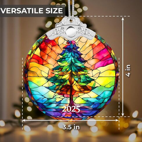 2025 Christmas Ornaments, Christmas Tree Ornaments Acrylic, Faux Stained Glass Effect White Elephant Gifts Exchange, Unique Suncatcher Xmas Stocking Stuffers for Women, Men (Tree) in Saudi Arabia