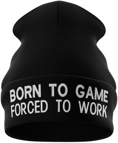 Gaming Beanie Hat, Embroidered Born to Game Hat for Men, Forced to Work Collection, Gaming Gifts in Saudi Arabia
