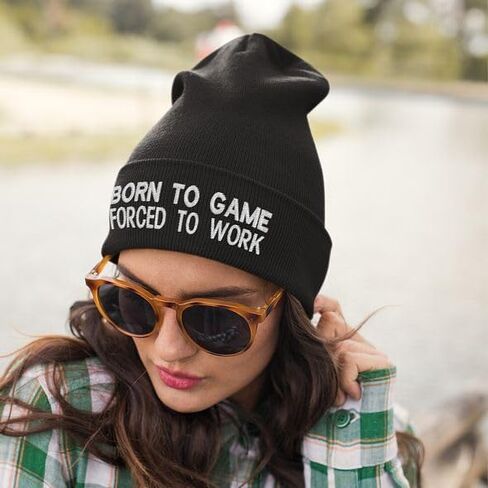 Gaming Beanie Hat, Embroidered Born to Game Hat for Men, Forced to Work Collection, Gaming Gifts in Saudi Arabia
