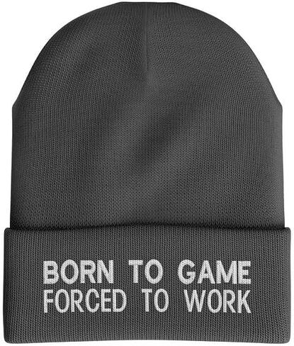 Gaming Beanie Hat, Embroidered Born to Game Hat for Men, Forced to Work Collection, Gaming Gifts in Saudi Arabia