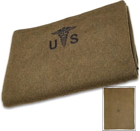 Reproduction US Army Medic Wool Blanket - Military Specs, 80% Wool Construction, Printed Logo, Great for Camping, Survival, Sporting Events, Vehicle Emergency Kit, Bugout Bag - Dimensions 64"x 84" in Saudi Arabia