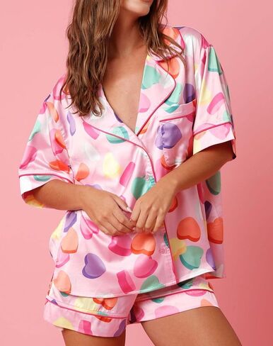 Women Y2k 2 Piece Heart Bow Preppy Pjs Coquette Short Sleeve Shirts Matching Pj Shorts Set in Saudi Arabia