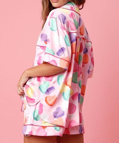 Women Y2k 2 Piece Heart Bow Preppy Pjs Coquette Short Sleeve Shirts Matching Pj Shorts Set in Saudi Arabia