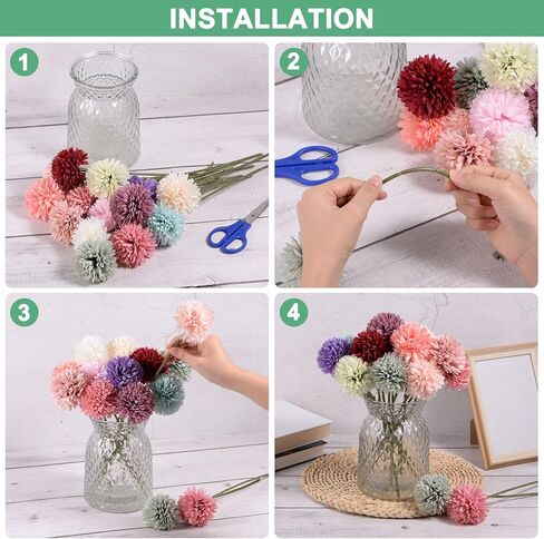 M METERXITY 12-Pack Artificial Chrysanthemum Ball Flowers, 11 Inch Faux Chrysanthemum Silk Bouquets Real Touch Faux Flowers for Home/Wedding/Christmas/Party[Silver] in Saudi Arabia