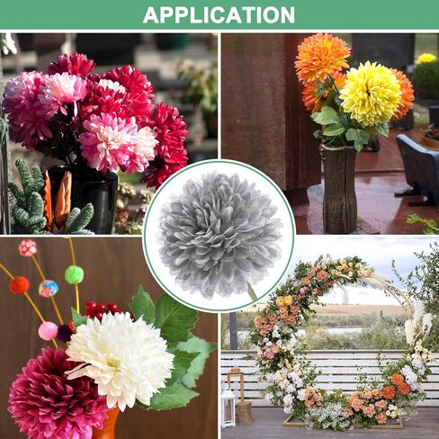 M METERXITY 12-Pack Artificial Chrysanthemum Ball Flowers, 11 Inch Faux Chrysanthemum Silk Bouquets Real Touch Faux Flowers for Home/Wedding/Christmas/Party[Silver] in Saudi Arabia