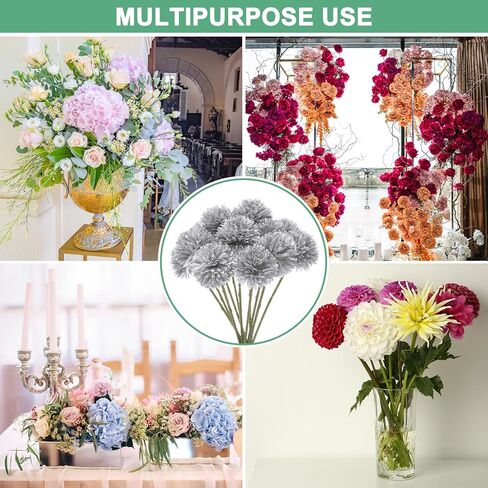 M METERXITY 12-Pack Artificial Chrysanthemum Ball Flowers, 11 Inch Faux Chrysanthemum Silk Bouquets Real Touch Faux Flowers for Home/Wedding/Christmas/Party[Silver] in Saudi Arabia
