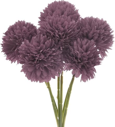 M METERXITY 12-Pack Artificial Chrysanthemum Ball Flowers, 11 Inch Faux Chrysanthemum Silk Bouquets Real Touch Faux Flowers for Home/Wedding/Christmas/Party[Silver] in Saudi Arabia