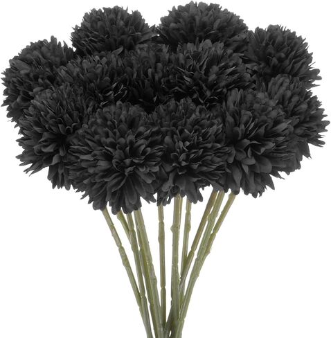 M METERXITY 12-Pack Artificial Chrysanthemum Ball Flowers, 11 Inch Faux Chrysanthemum Silk Bouquets Real Touch Faux Flowers for Home/Wedding/Christmas/Party[Silver] in Saudi Arabia