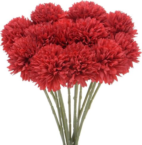 M METERXITY 12-Pack Artificial Chrysanthemum Ball Flowers, 11 Inch Faux Chrysanthemum Silk Bouquets Real Touch Faux Flowers for Home/Wedding/Christmas/Party[Silver] in Saudi Arabia