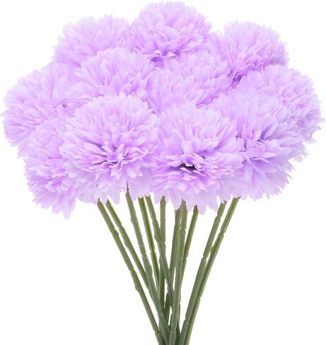 M METERXITY 12-Pack Artificial Chrysanthemum Ball Flowers, 11 Inch Faux Chrysanthemum Silk Bouquets Real Touch Faux Flowers for Home/Wedding/Christmas/Party[Silver] in Saudi Arabia