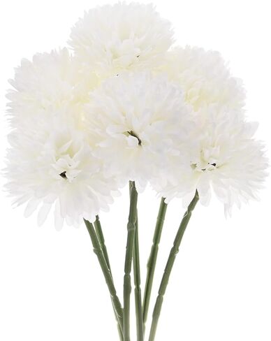 M METERXITY 12-Pack Artificial Chrysanthemum Ball Flowers, 11 Inch Faux Chrysanthemum Silk Bouquets Real Touch Faux Flowers for Home/Wedding/Christmas/Party[Silver] in Saudi Arabia