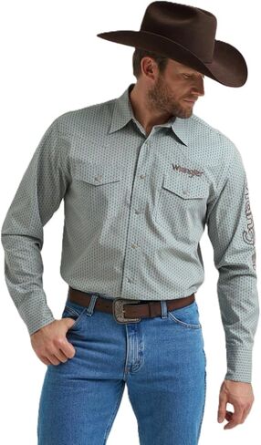 قميص رجالي بأكمام طويلة وشعار Wrangler - أزرق/رمادي in Saudi Arabia