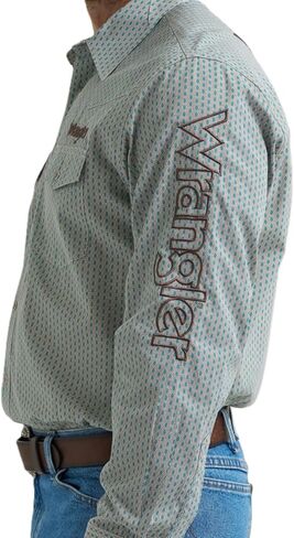 قميص رجالي بأكمام طويلة وشعار Wrangler - أزرق/رمادي in Saudi Arabia