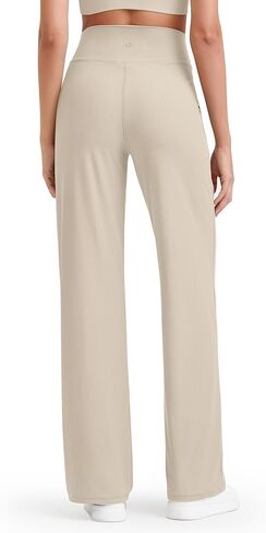 G4Free Women Lounge Wide Leg Pants Ribbed Lightweight Yoga Pants with Pockets Casual Comfy Pants(Light Khaki,S,32") in Saudi Arabia