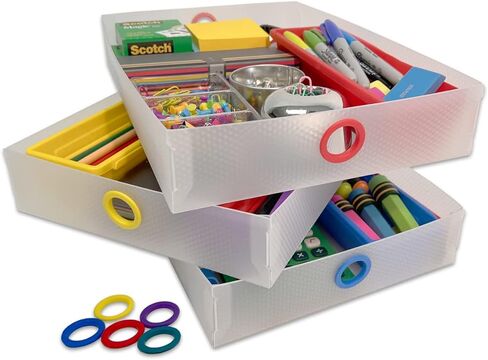 Ultimate Office TierDrop Storage Drawers Measure 9w x 12d x 4 3/4 Inches High for Desk Accessories and Supplies, Set of 3, Includes Color-Coded Finger Rings for Fast and Easy Access to Contents in Kuwait