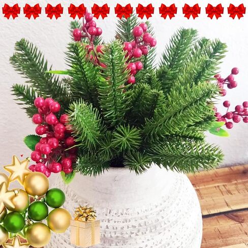 7Queen Artificial Pine Branches Christmas Greenery Plants Pine Needles DIY Cedar Picks and Sprays Accessories for Christmas Garland Wreath Craft and Home Decor (20) in Saudi Arabia